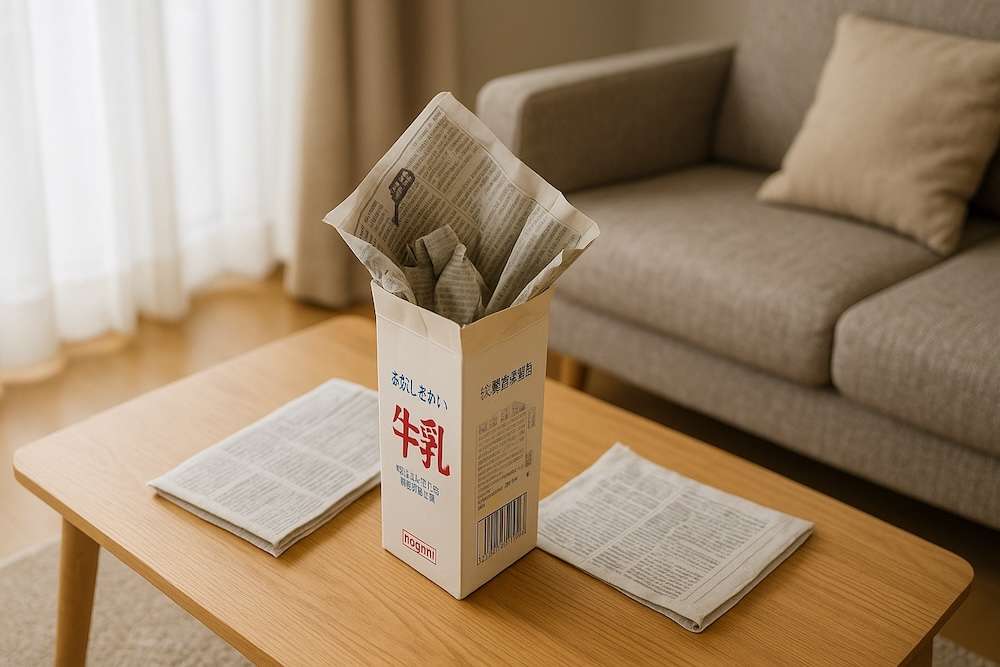 牛乳パックと新聞紙で吸収